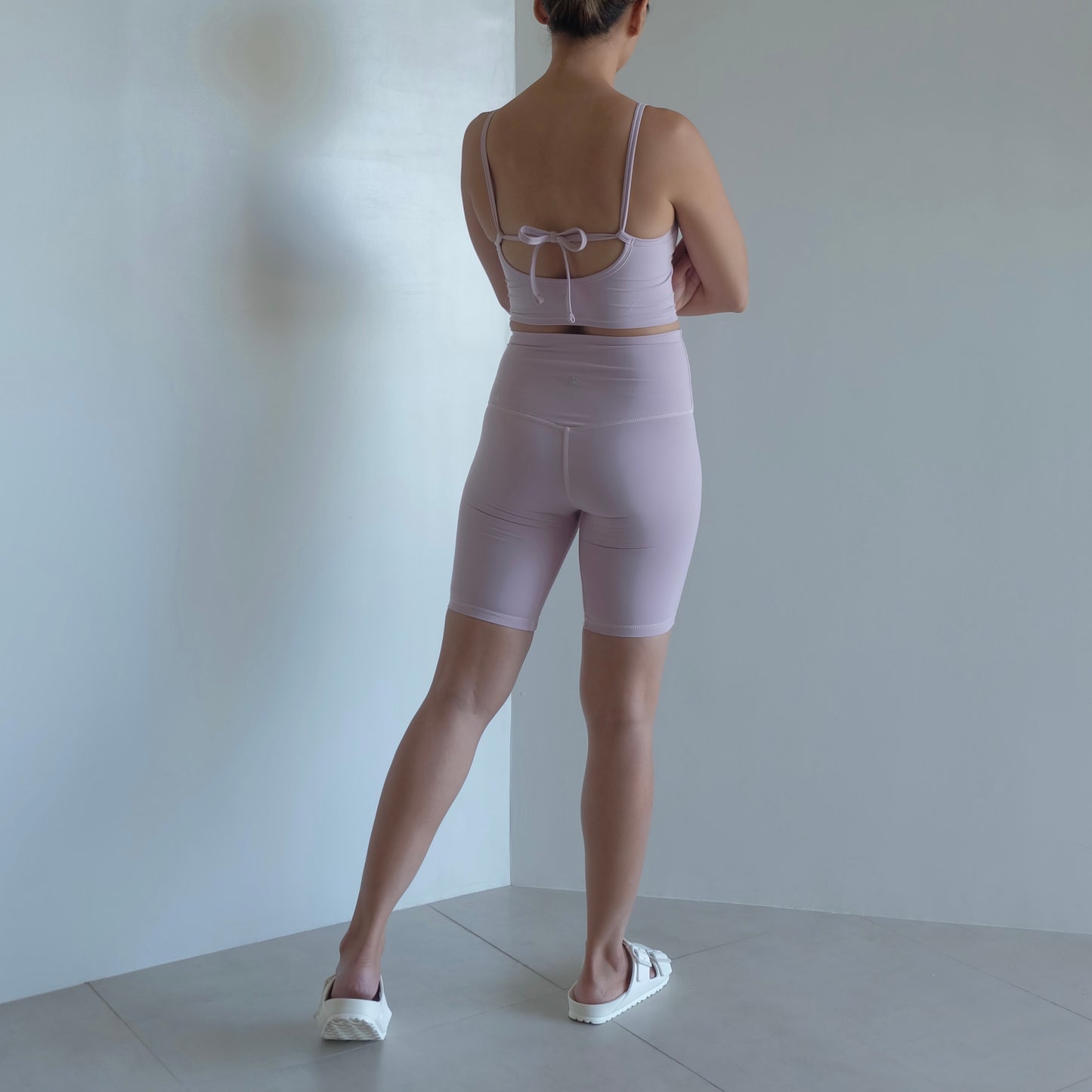 Natalie top with 8” inseam shorts in Blush Pink