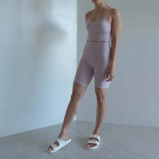 Natalie top with 8” inseam shorts in Blush Pink